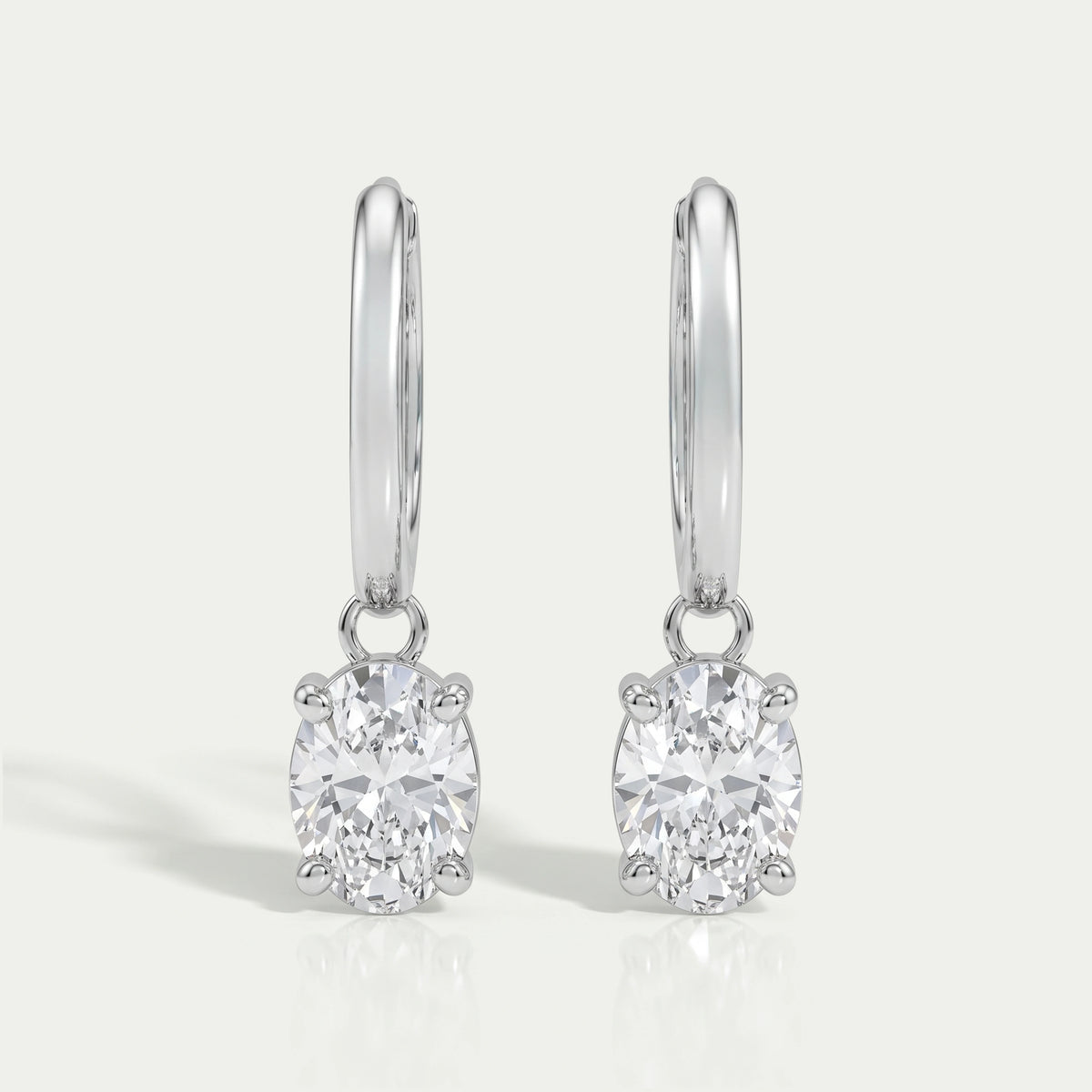 Oval Diamond Dangle Hoop Earrings