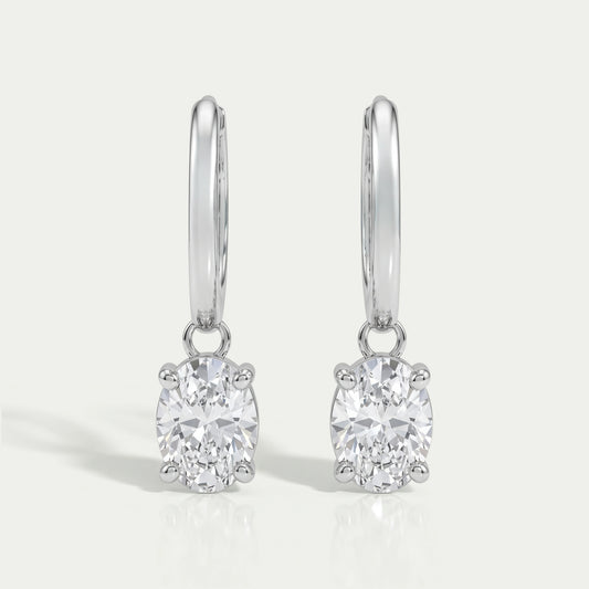 Oval Diamond Dangle Hoop Earrings Earrings