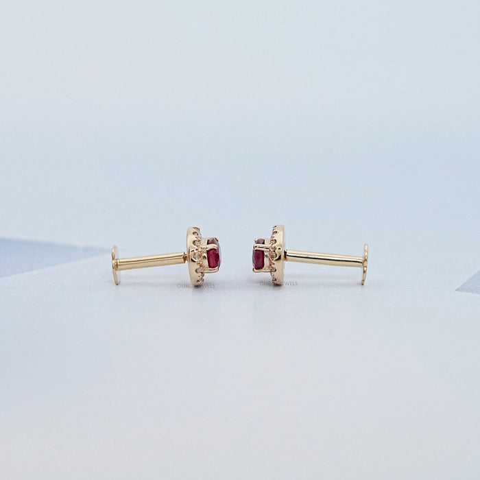 Ruby Oval Gemstone Halo Set Stud Earring Earring