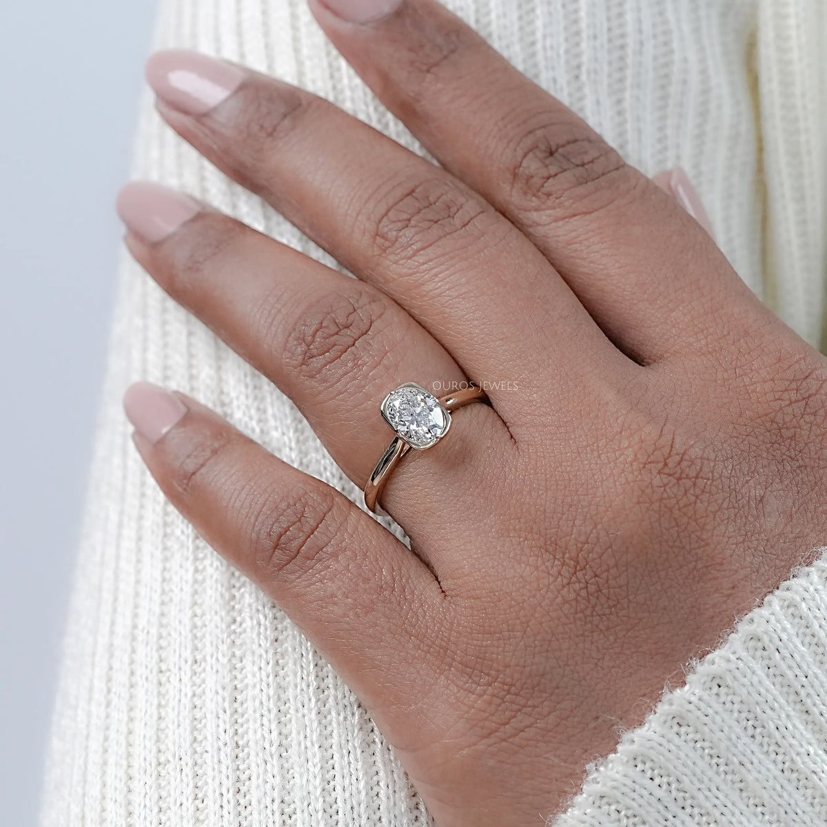 Oval Lab Diamond Button Back Solitaire Engagement Ring Rings