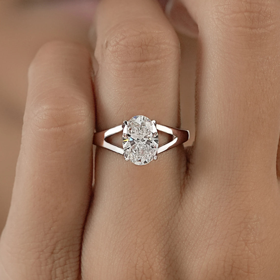 Oval Diamond Solitaire Split Shank Engagement Ring Ring