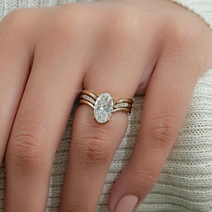 Three Row Oval Lab Diamond Bridal Ring Set Rings