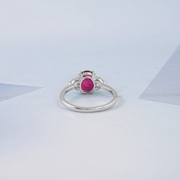 Oval Cut Red Ruby Three Stone Ring Ring