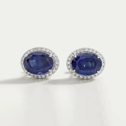 Oval Cut Sapphire Gemstone Stud Earring