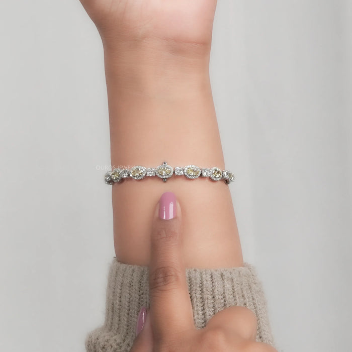 Yellow Oval Cut Halo Lab Grown Diamond Bracelet Bracelet