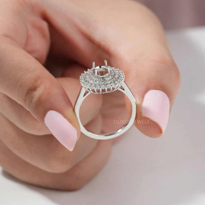 Oval Cut Semi Mount Cluster Diamond Engagement Ring Ring