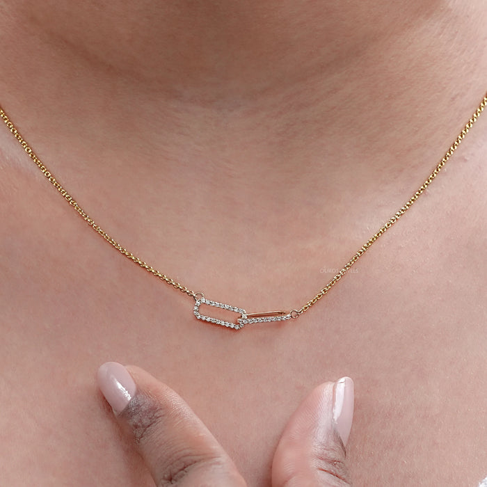 Open Rectangle Round Lab Diamond Interlinked Pendant Necklaces