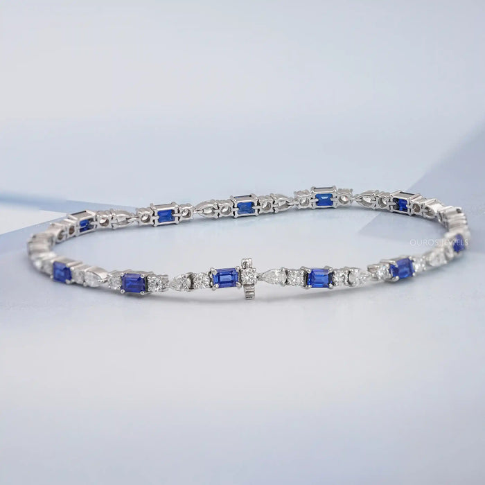 Emerald Cut Sapphire And Lab Diamond Bracelet