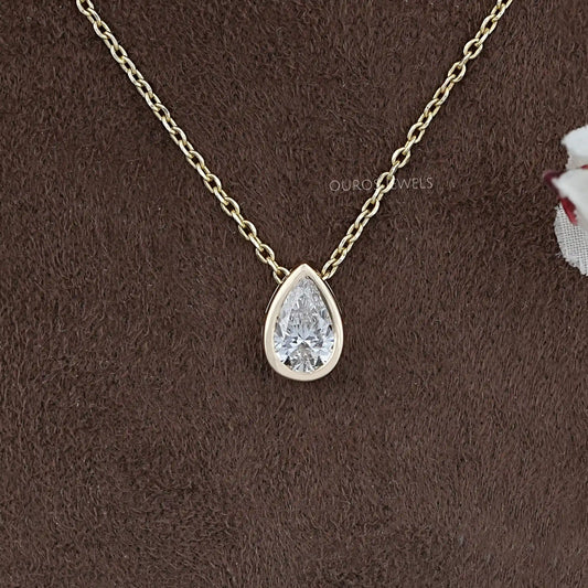 Bezel Set Pear Lab Diamond Solitaire Pendant Necklaces
