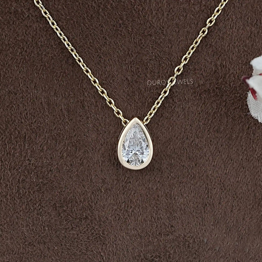 Bezel Set Pear Lab Diamond Solitaire Pendant Necklaces