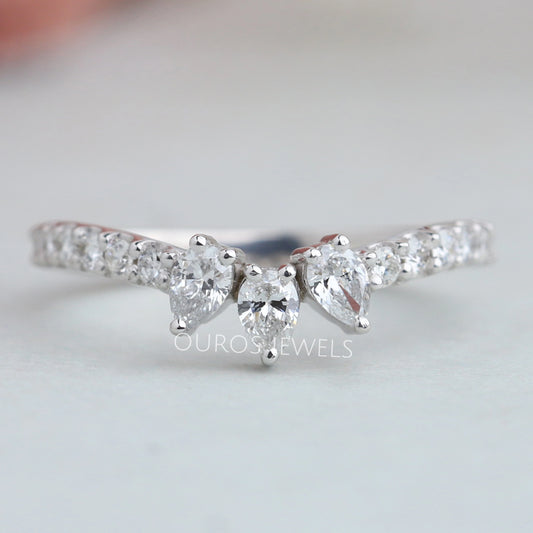 Pear Cut Curved Wedding Band Rings