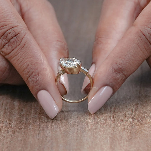 Yellow Gold Pear Cut Lab Diamond Engagement Ring