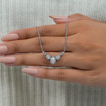 Pear Cut Halo Teardrop Chain Necklace