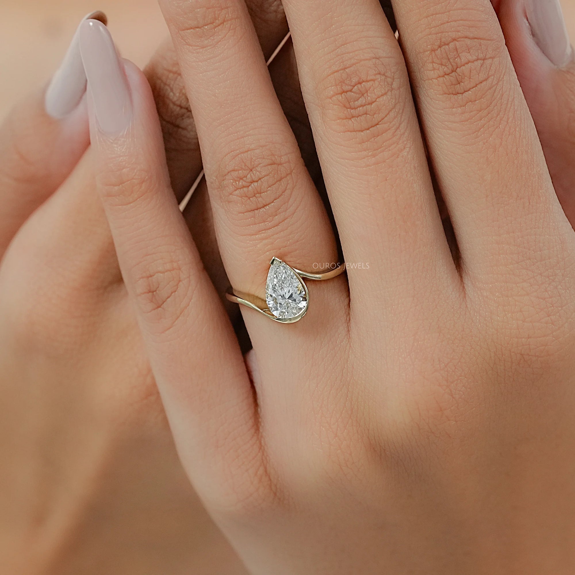 Pear Diamond Half Bezel Set ByPass Ring Rings