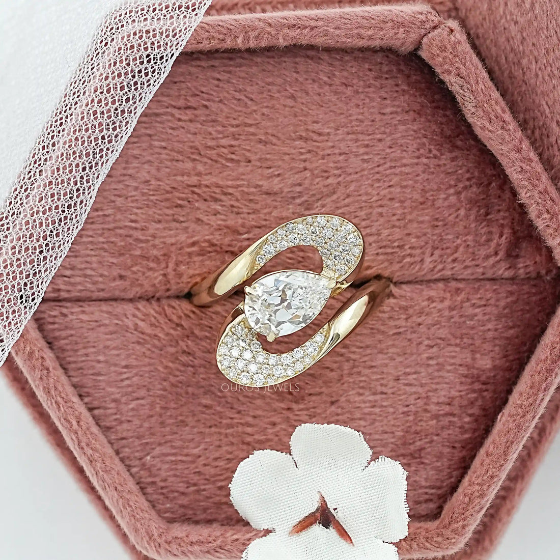 Old Mine Pear Lab Diamond Bypass Pave Ring Ring