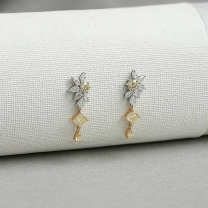 Yellow And White Diamond Floral Drop Earrings Earrings