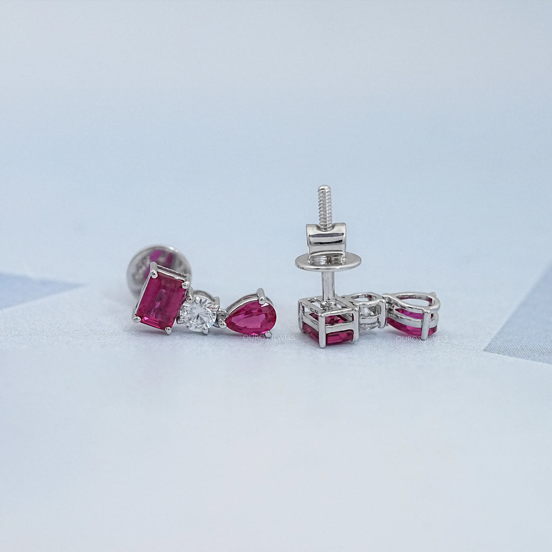 Ruby Emerald And Pear Gemstone Drop Earrings Earrings