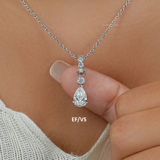 Pear And Round Lab Diamond Drop Pendant Necklaces