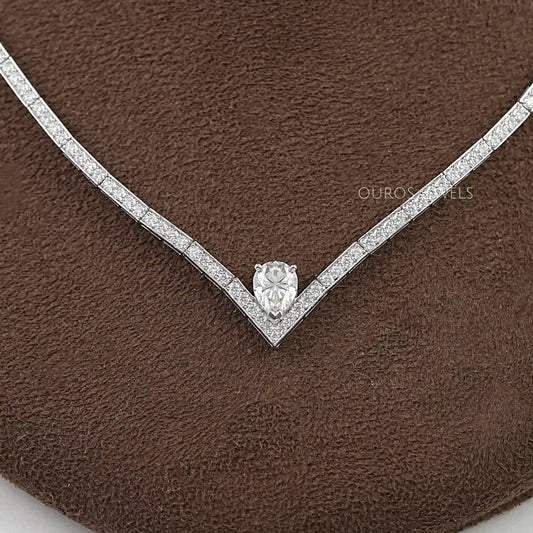 V - Shape Pear Diamond Drop Tennis Neckalce Necklaces
