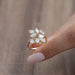 Diamond Pear Cluster Leaf Design Ring