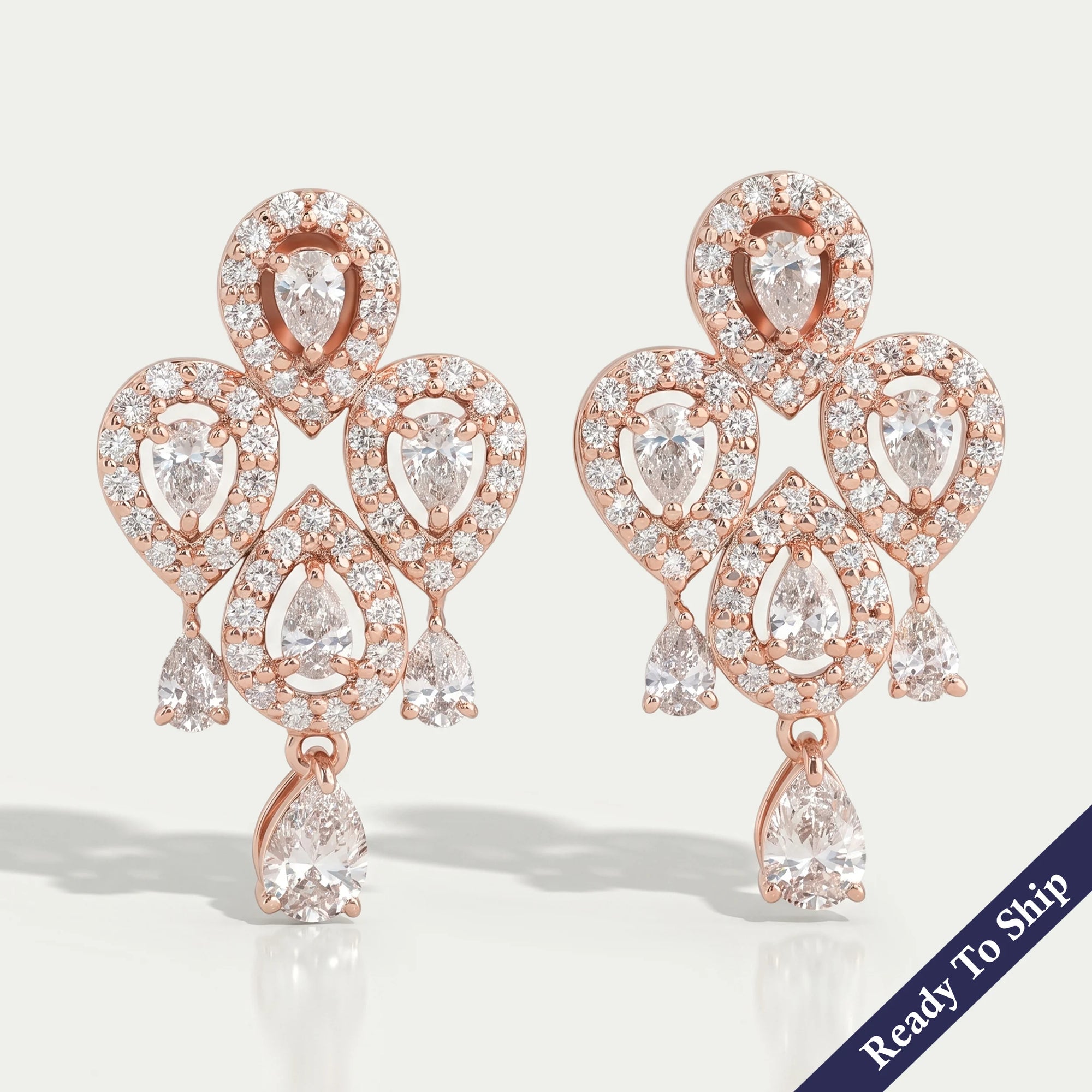 Flower Shape Pear Diamond Halo Earrings
