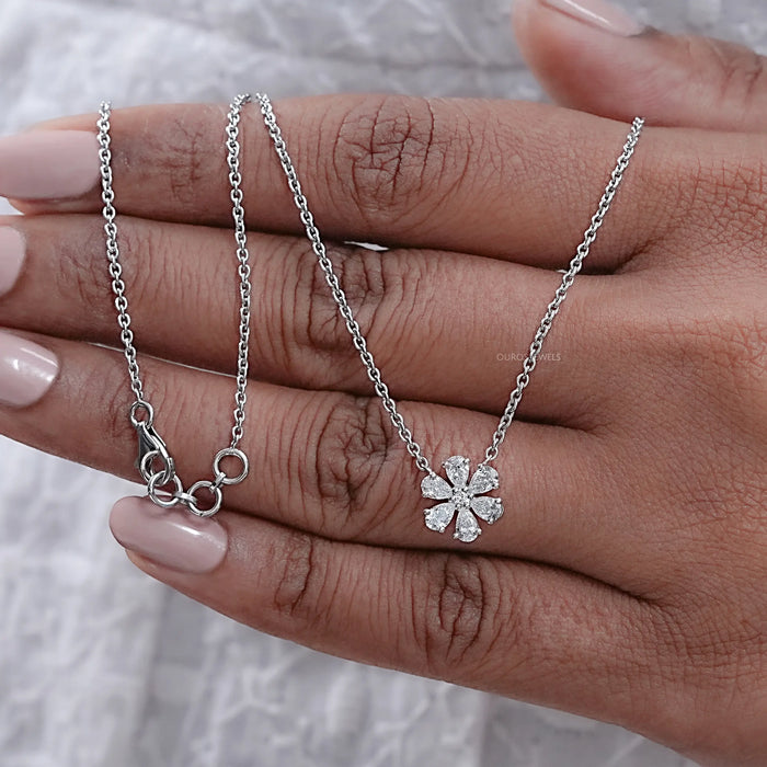 Pear Cut Lab Diamond Flower Pendant Necklaces