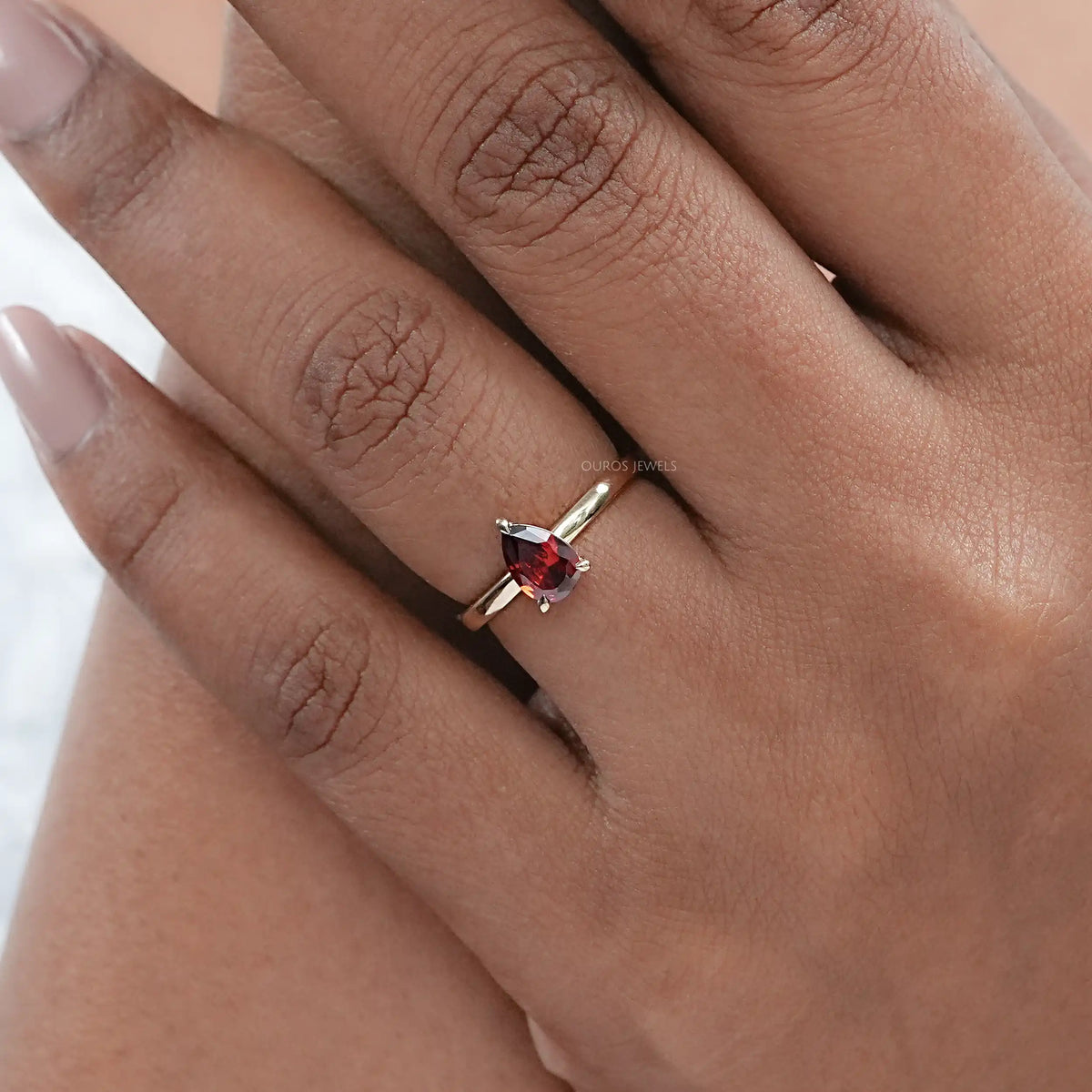Garnet Pear Gemstone Solitaire Engagement Ring Ring