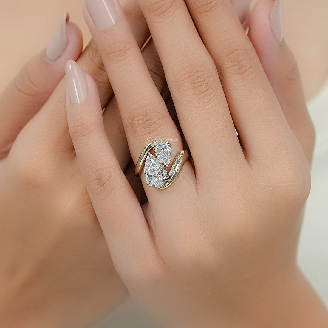 Dual Pear Lab Diamond Bypass Engagement Ring Ring