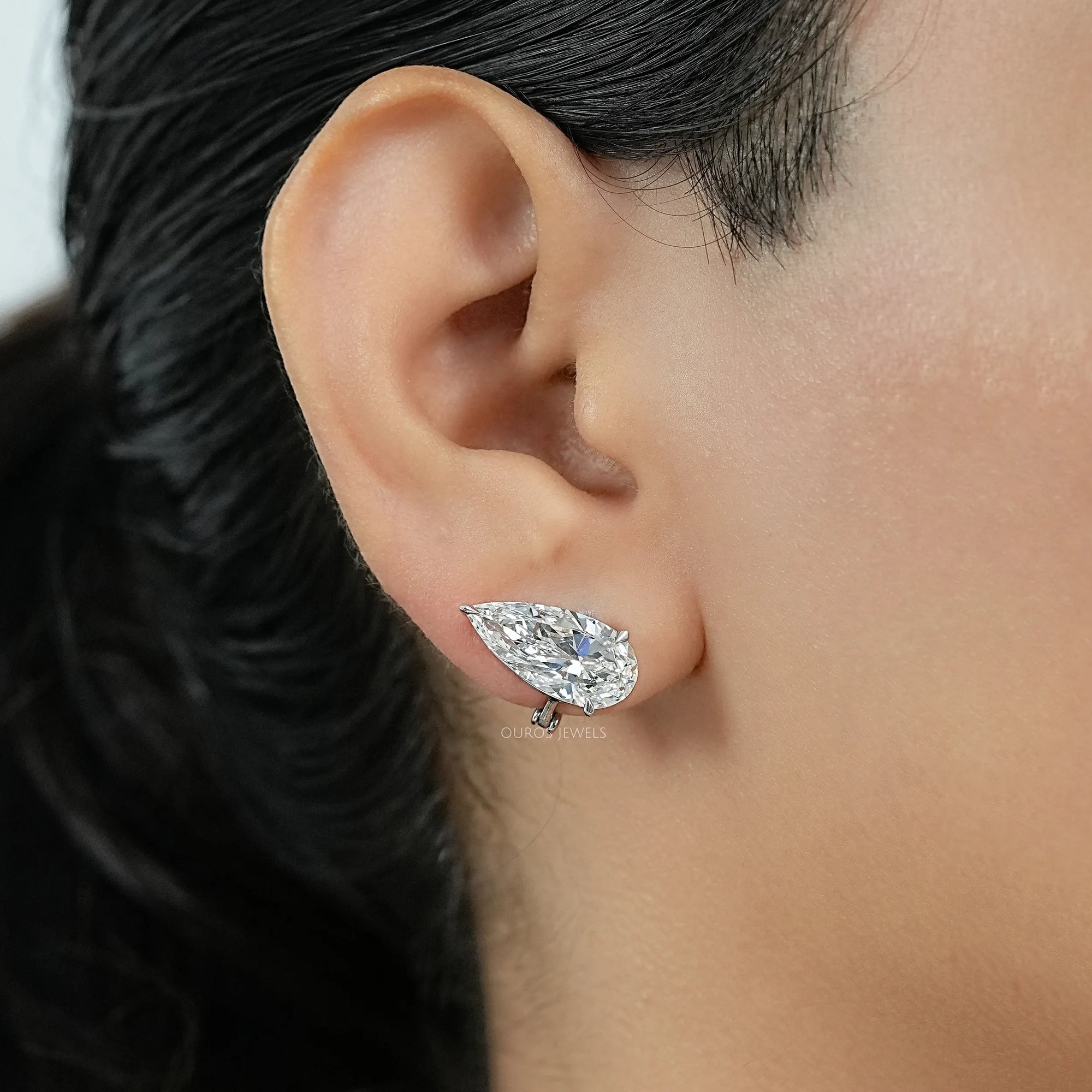 Pear Diamond Clip On Back Stud Earrings