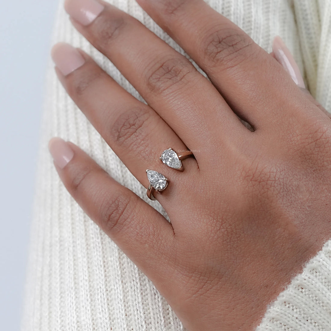 Two Stone Pear Lab Diamond Toi Et Moi Open Cuff Ring