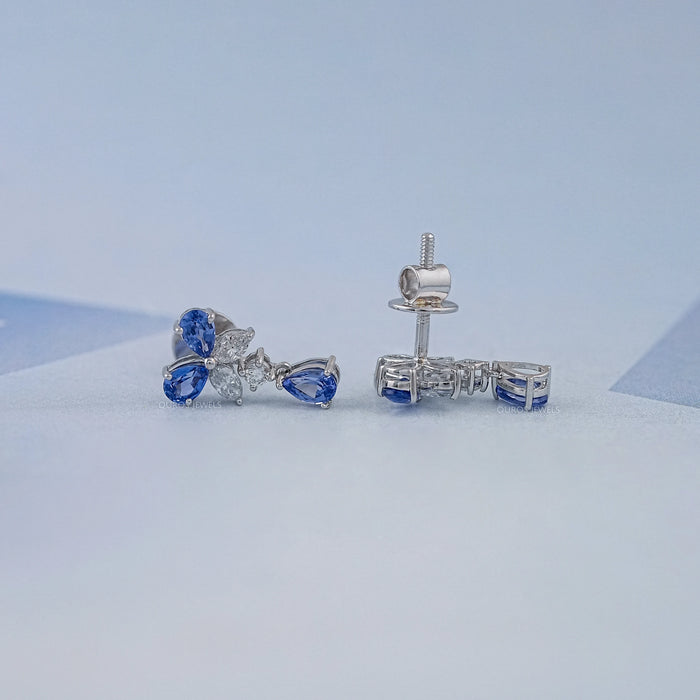 Sapphire Pear And Marquise Lab Diamond Drop Earrings Earrings