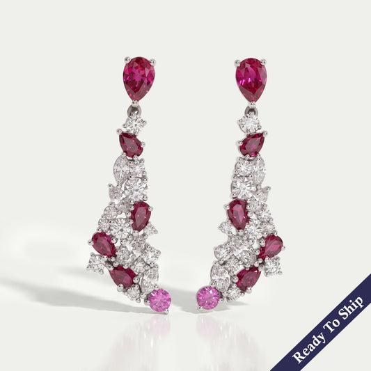 Ruby Pear Gemstone Cluster Dangle Earrings