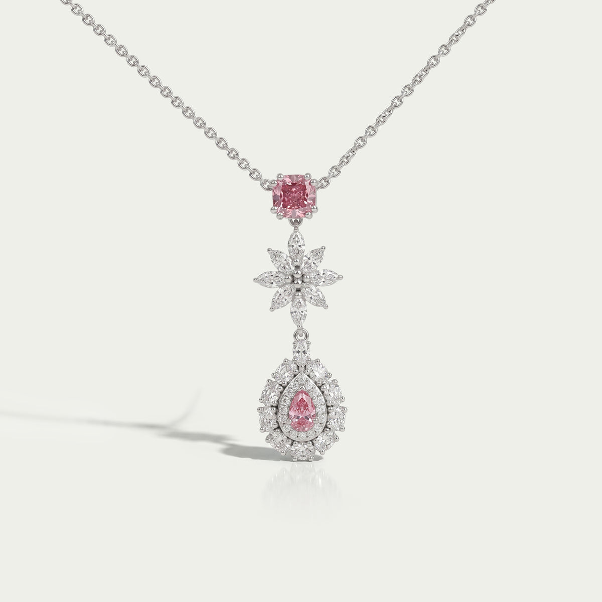 Pear Shape Double Halo Diamond Drop Pendant Necklace Necklaces