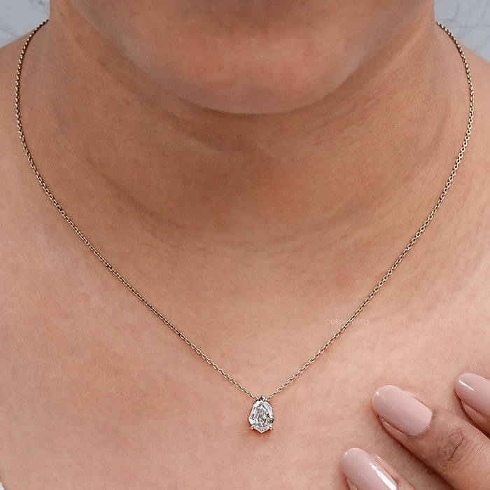 Step Cut Pear Lab Diamond Solitaire Pendant Necklaces