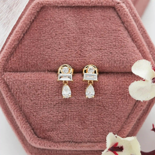 Pear and Baguette Cut Diamond Earrings