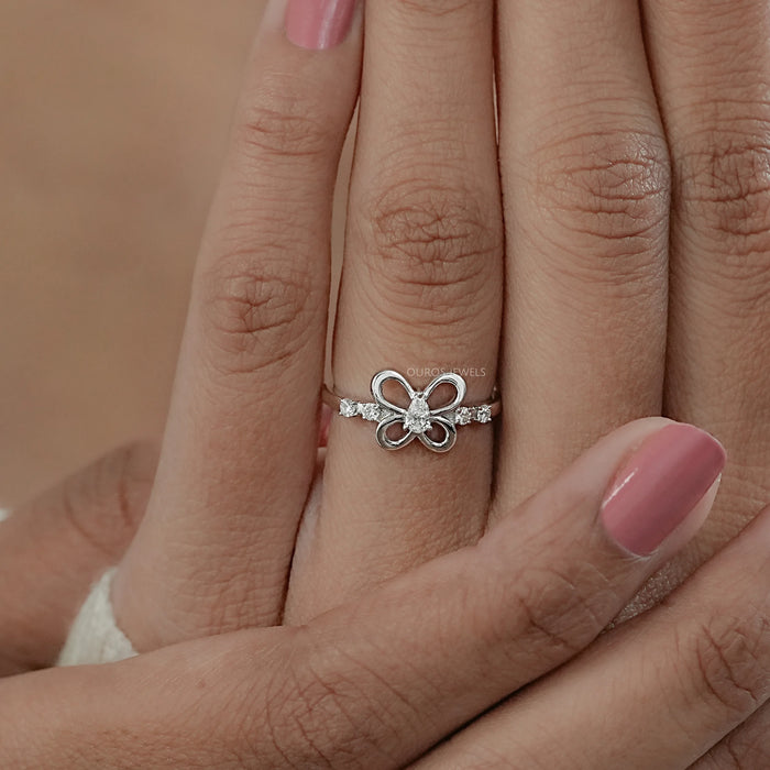Pear Diamond Butterfly Shaped Dainty Ring Rings