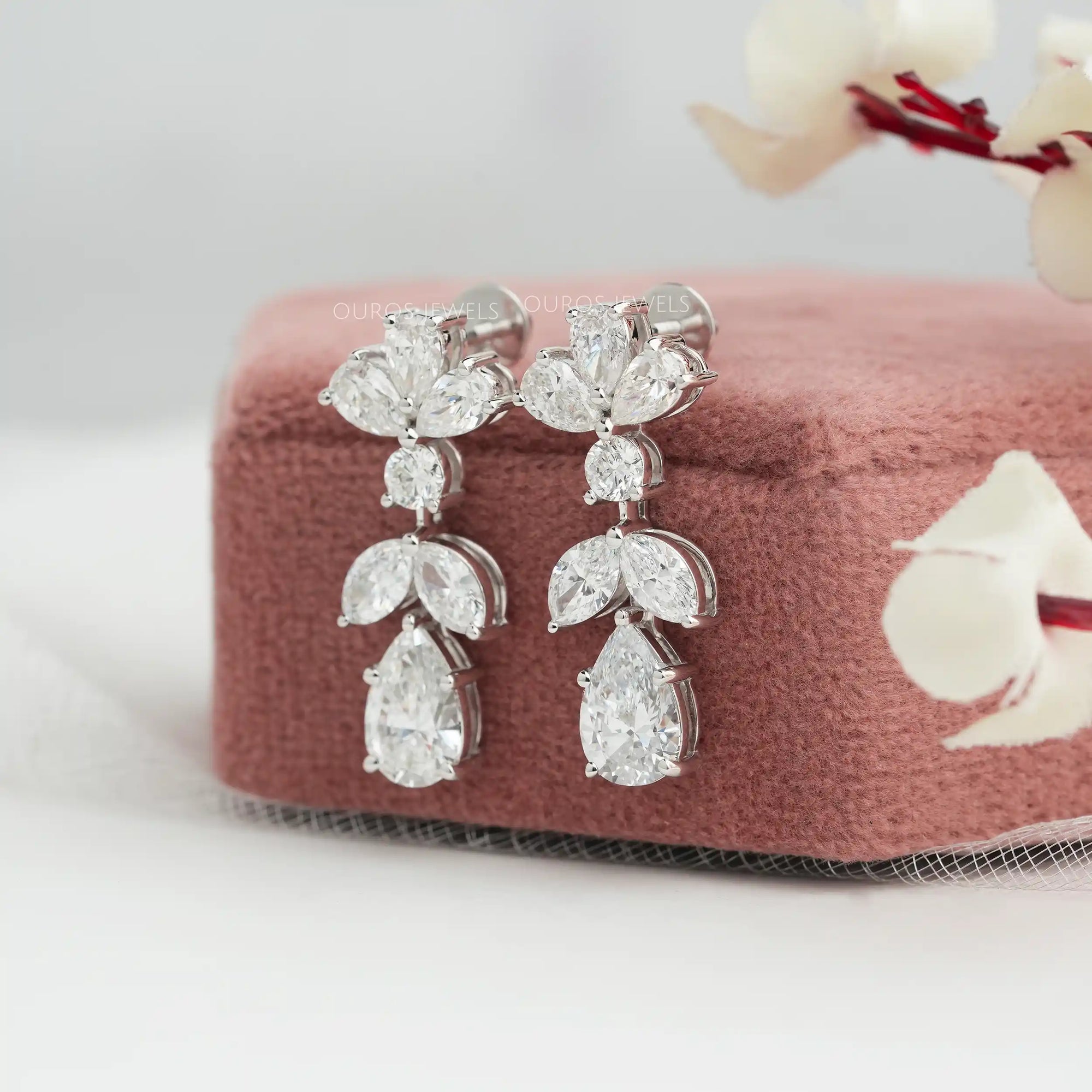 Pear And Marquise Cut Lab Grown Diamond Drop Earrings