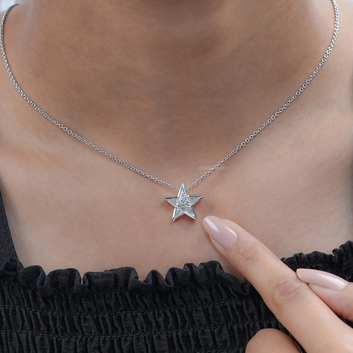 Pie Cut Diamond Star Shape Pendant Necklaces