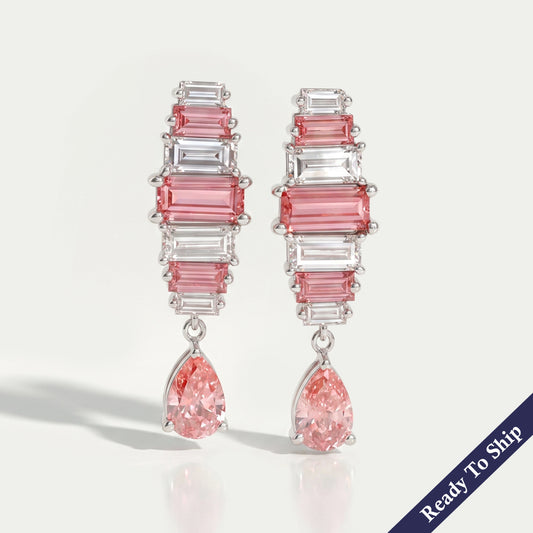 Alternative Ohrringe mit pinkem Baguette-Diamant-Tropfen