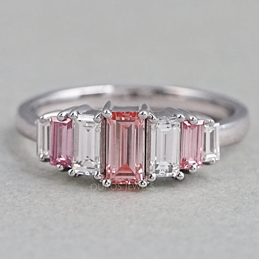 7 Stone Pink Baguette Cut Lab Diamond Anniversary Ring Rings