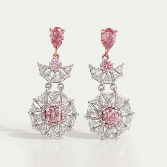 Pink Diamond Starburst Drop Earrings