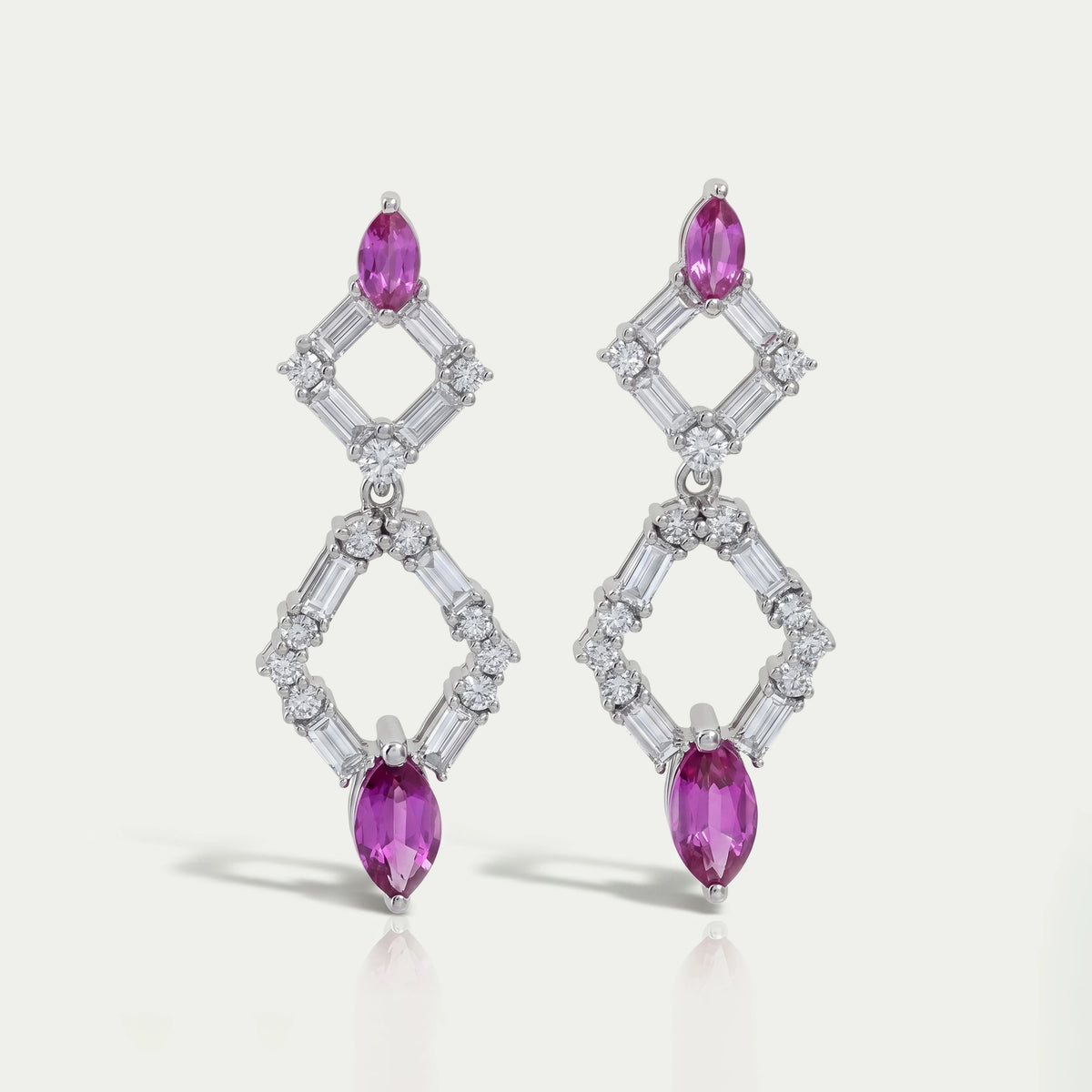 Pink Gemstone And Diamond Drop Dangle Earrings