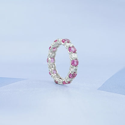 Pink Oval Lab Gemstone Eternity Band Ring