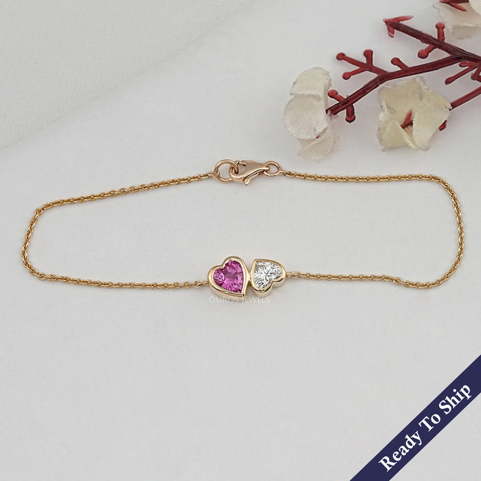 Pink Heart Gemstone Toi Moi Chain Bracelet