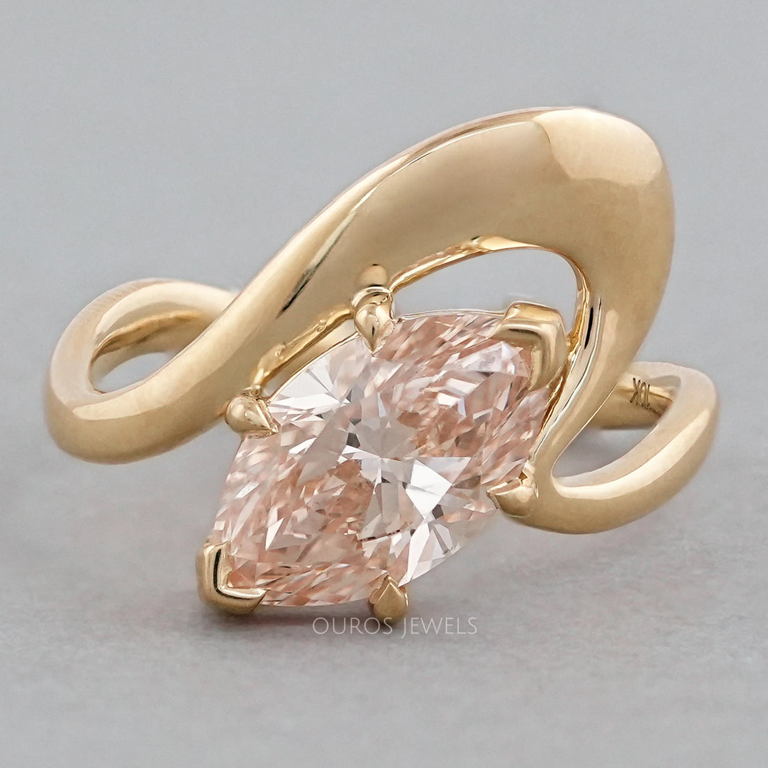 Pink Marquise Cut Lab Diamond Bypass Ring in Yellow Gold Ring