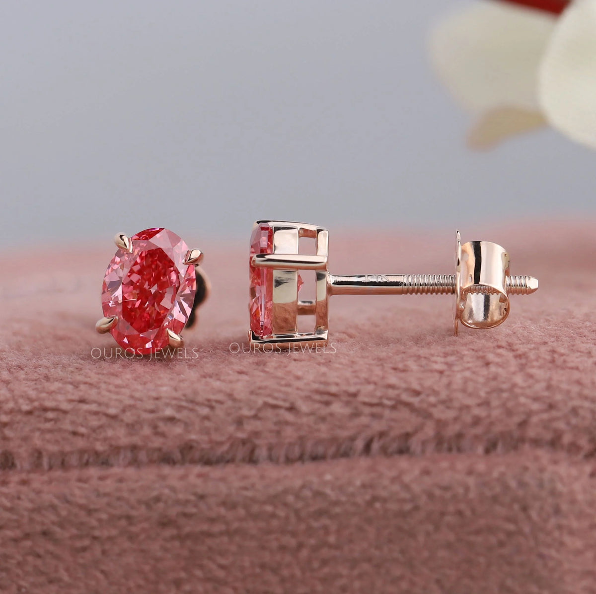 Pink Oval Lab Grown Diamond Stud Earrings Earring