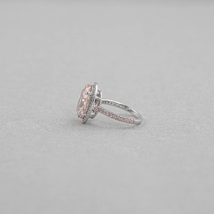 Fancy Pink Oval Cut Lab Diamond Halo Engagement Ring Ring