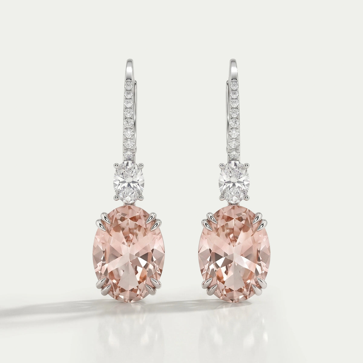 Pink Oval Cut Diamond Drop Hoop Earrings Earring