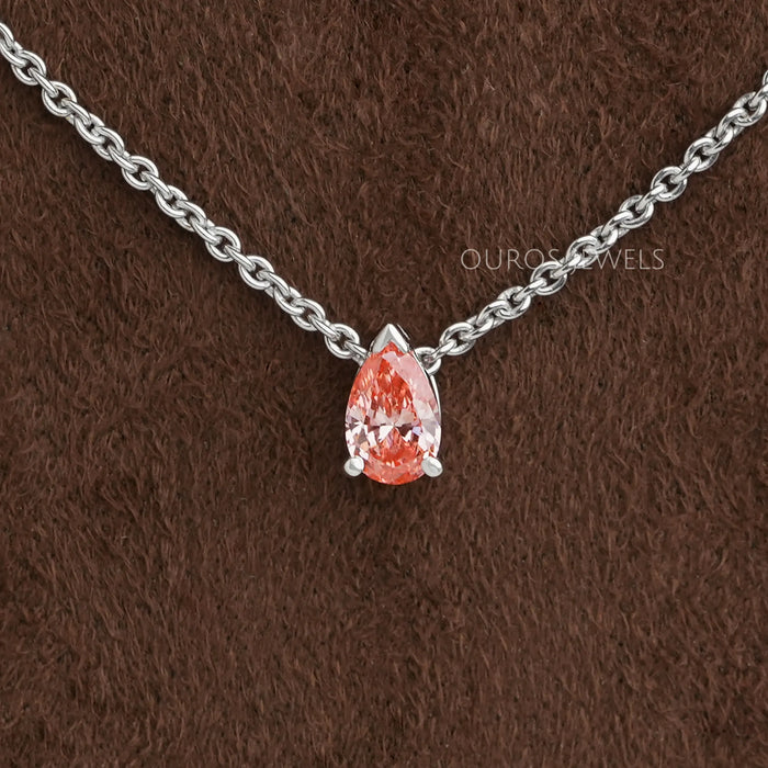 Pink Pear Cut Lab Grown Diamond Pendant Necklaces