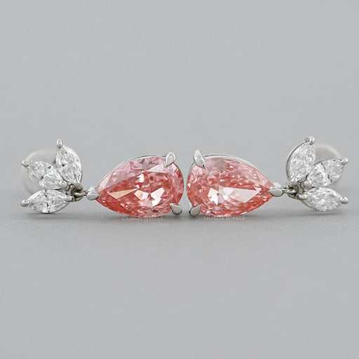 Fancy Pink Pear And Marquise Diamond Drop Earrings Earrings